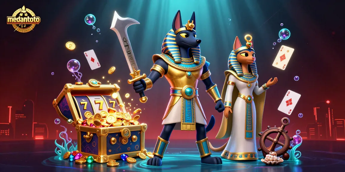 Menangkan jackpot di Medantoto dengan ilustrasi 3D Anubis dan Bastet dalam permainan slot