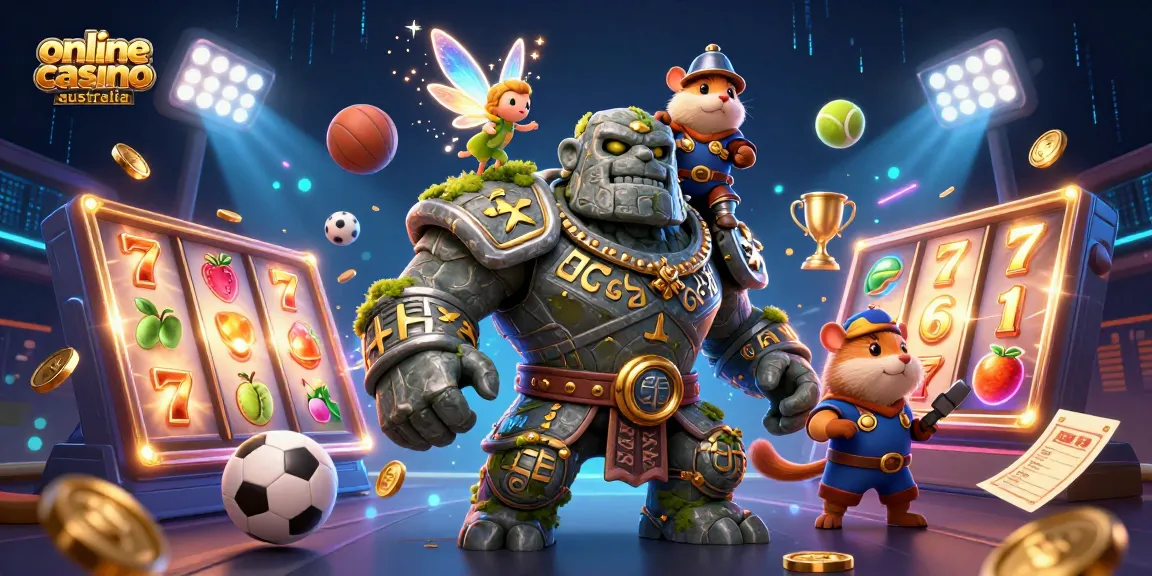 Experience the excitement of online casino Australia with vibrant scenes of spinning slots and magic.