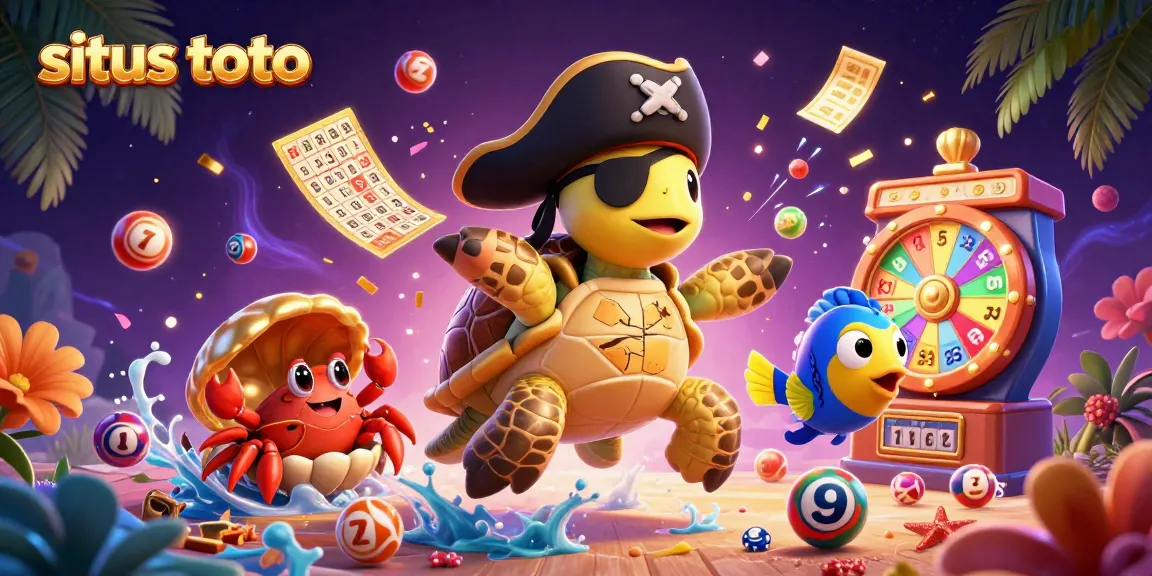 Engage with situs toto through vibrant lottery action featuring colorful numbered balls, an energetic turtle, and dynamic casino elements.