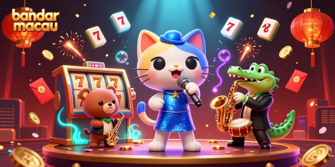 Menangkan lebih dengan bandar macau, penyanyi jazz kucing dan teman-temannya, dalam suasana kasino yang meriah.