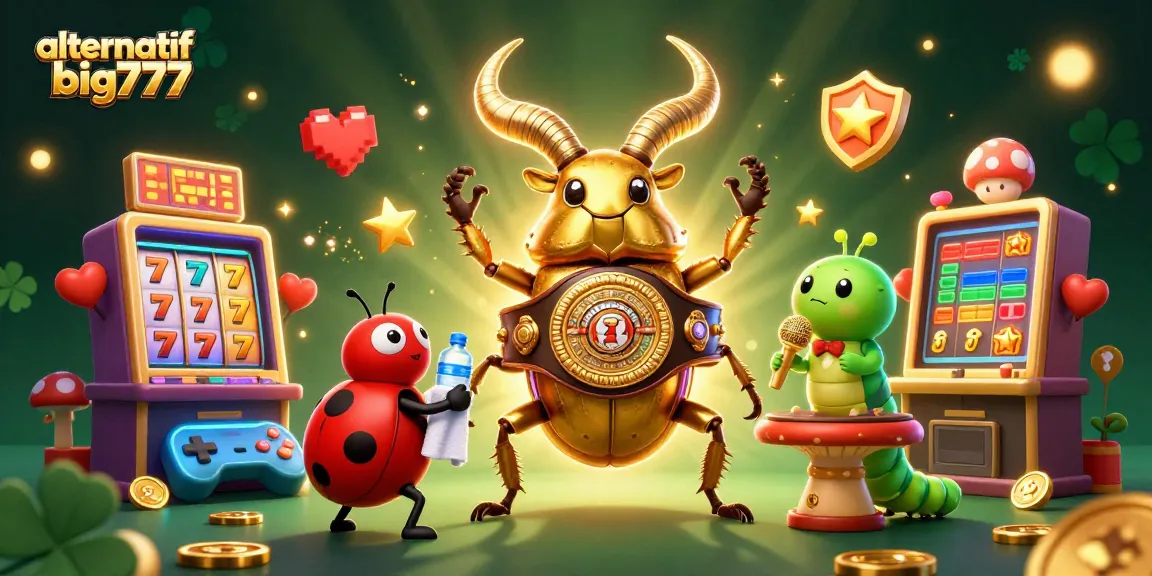 Play exciting slot games with alternatif big777, a vibrant casino scene featuring unique characters and gaming elements.