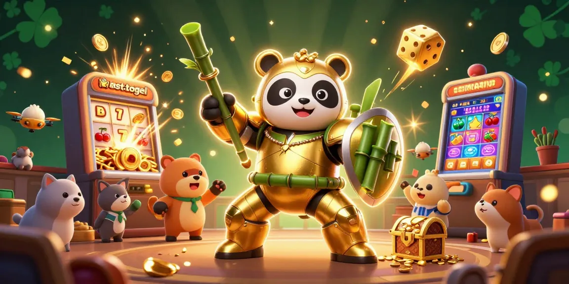 Experience the excitement of besttogel as a golden panda engages in a thrilling gambling arena.