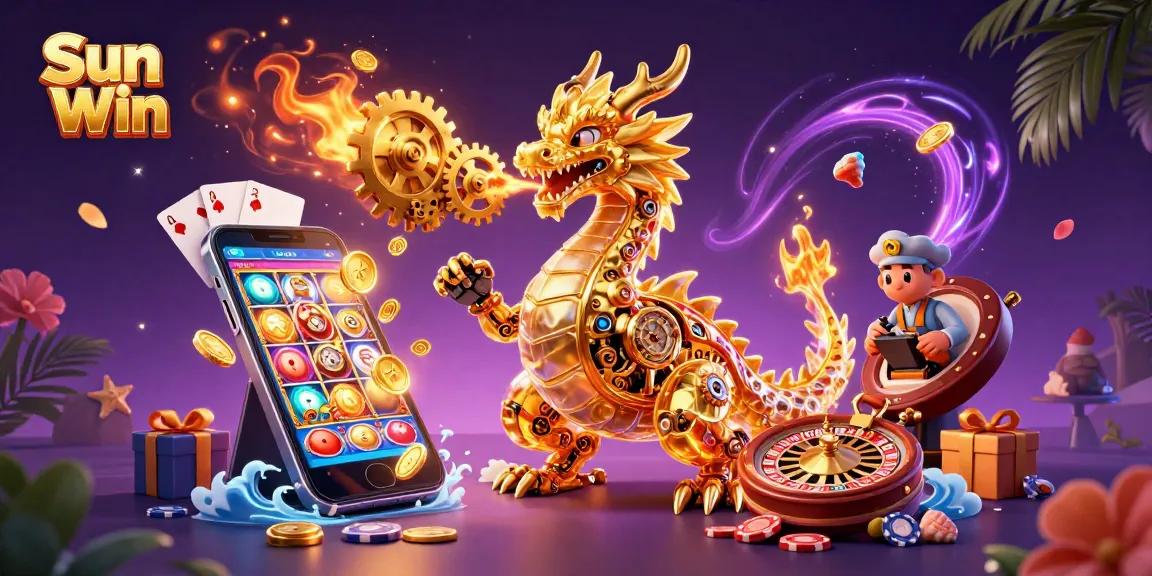 Engage in the thrilling world of Sun Win with a stunning dragon and vibrant gaming elements.
